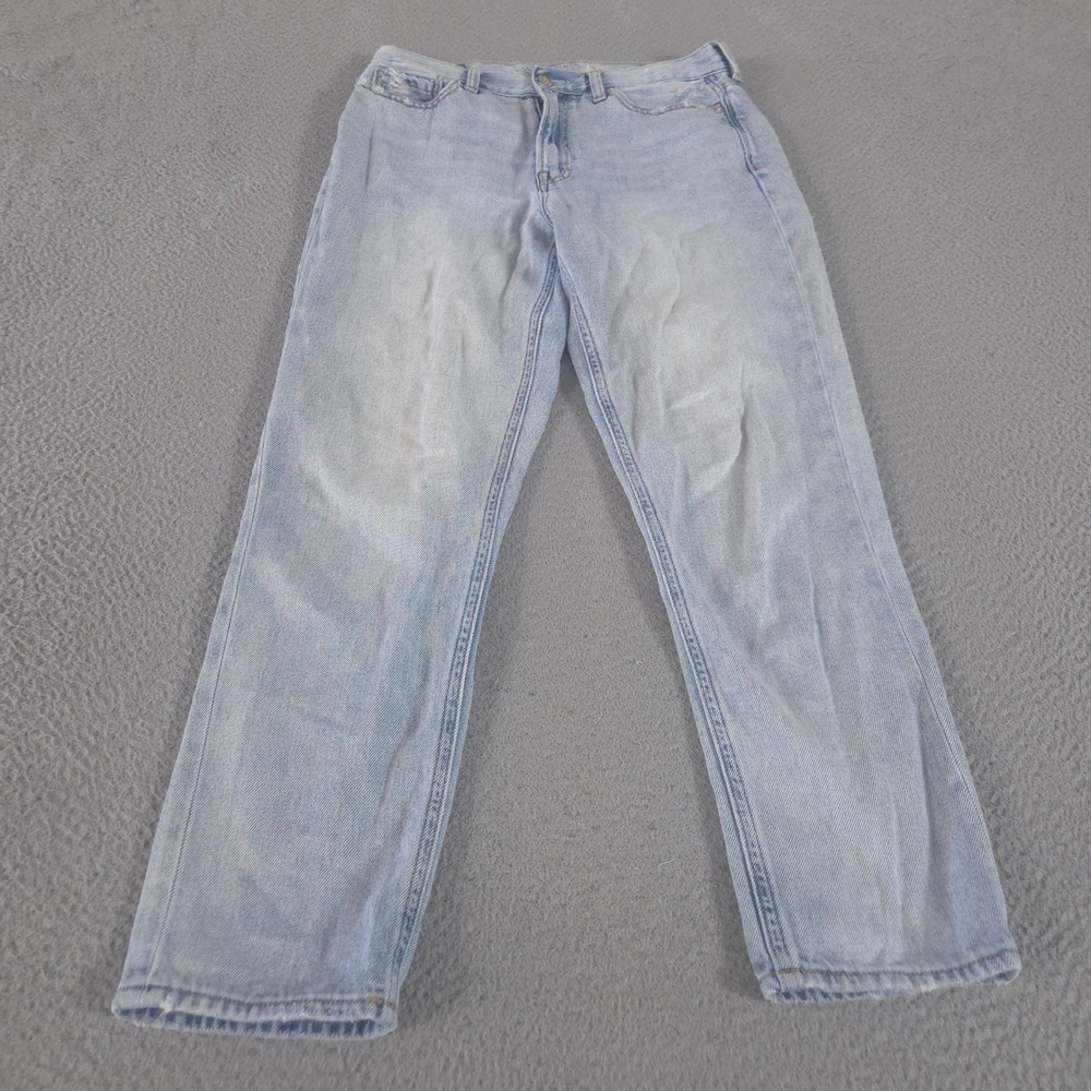 American Eagle Jeans Womens 8 Blue Mom Straight Leg Light Wash Distressed Cotton